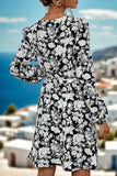 Floral Belted V-Neck Puff Sleeve Mini Resort Dress