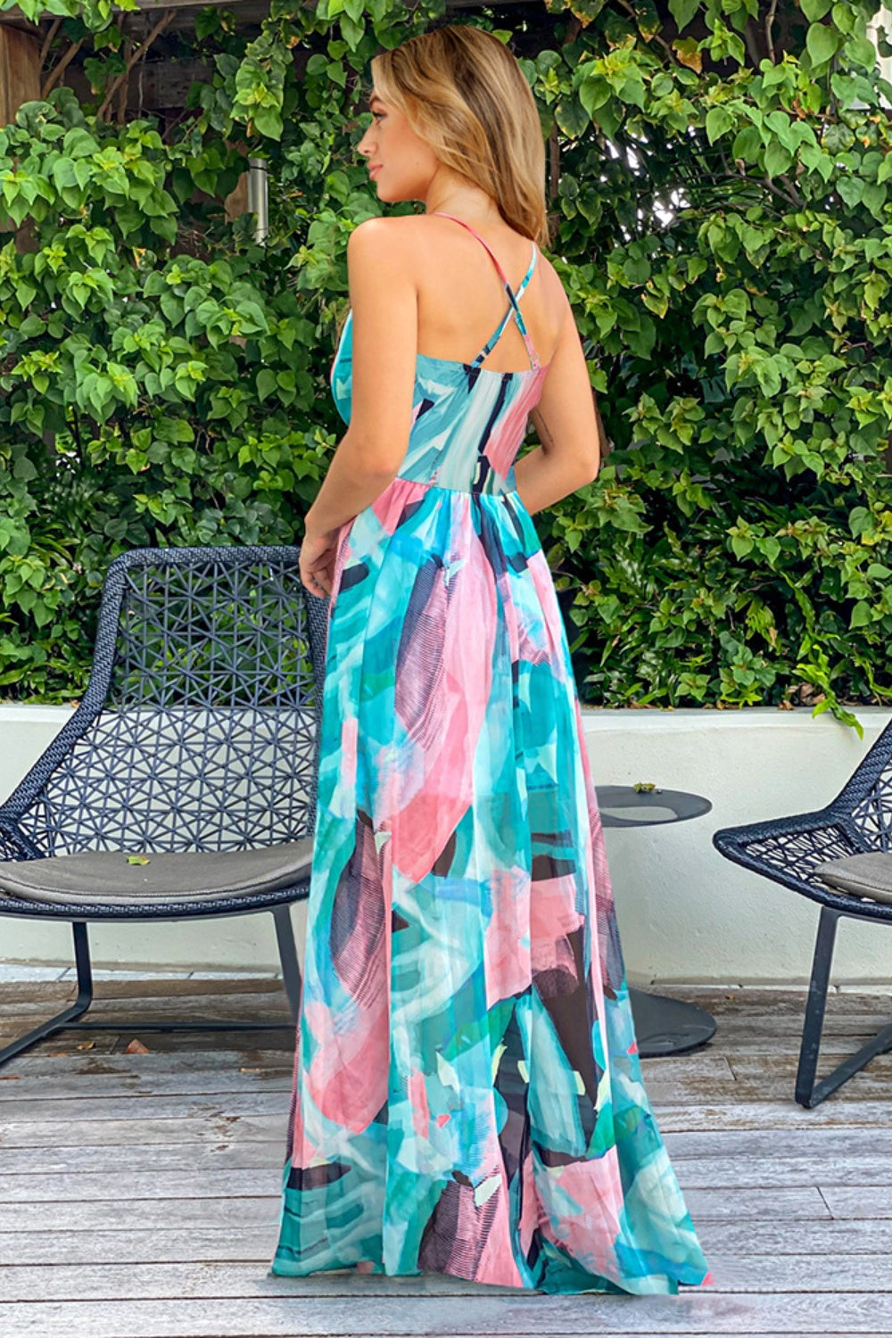 Crisscross Tropical Cami Maxi Dress