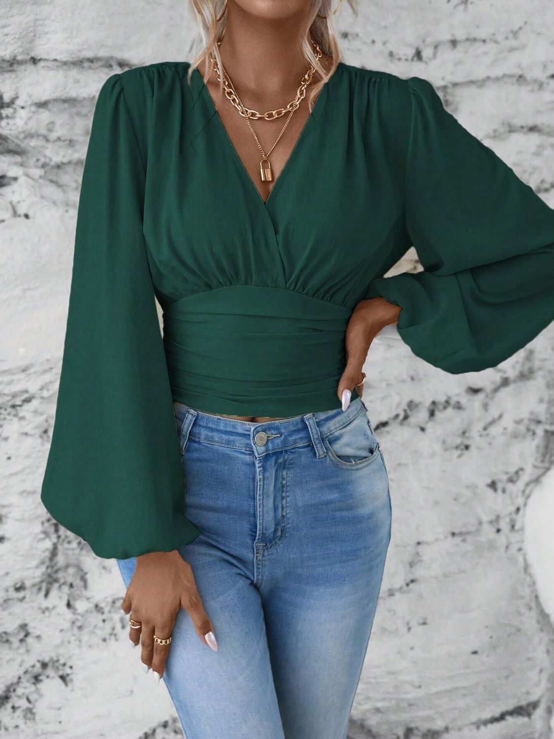 Synched Waist Balloon Sleeve Resort Top