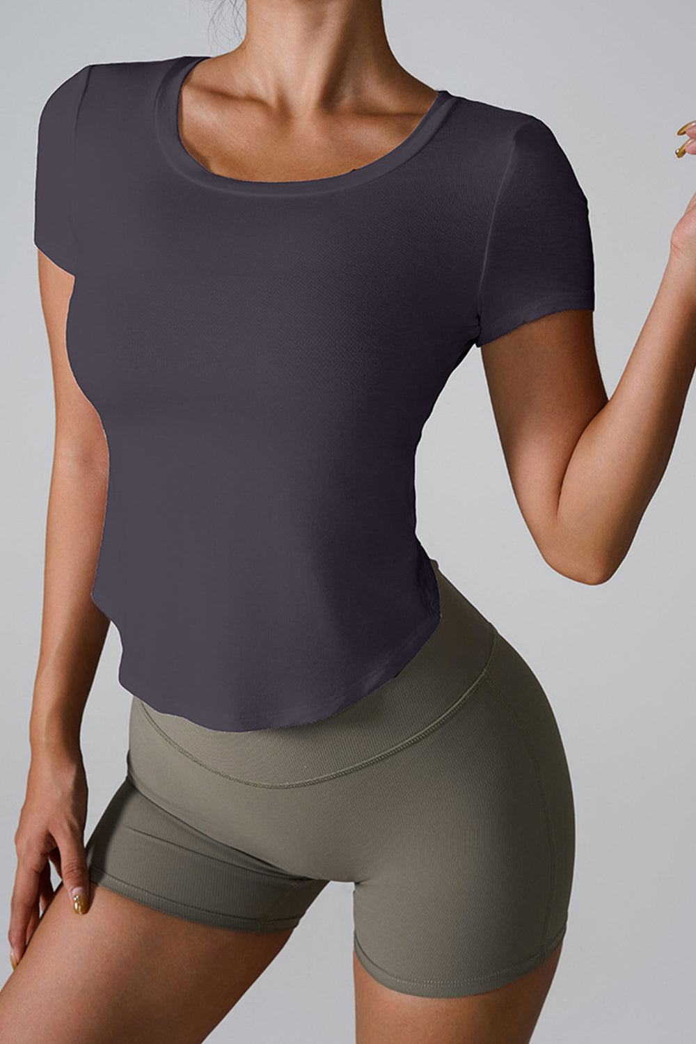 Cutout Round Neck Short Sleeve Yoga Top