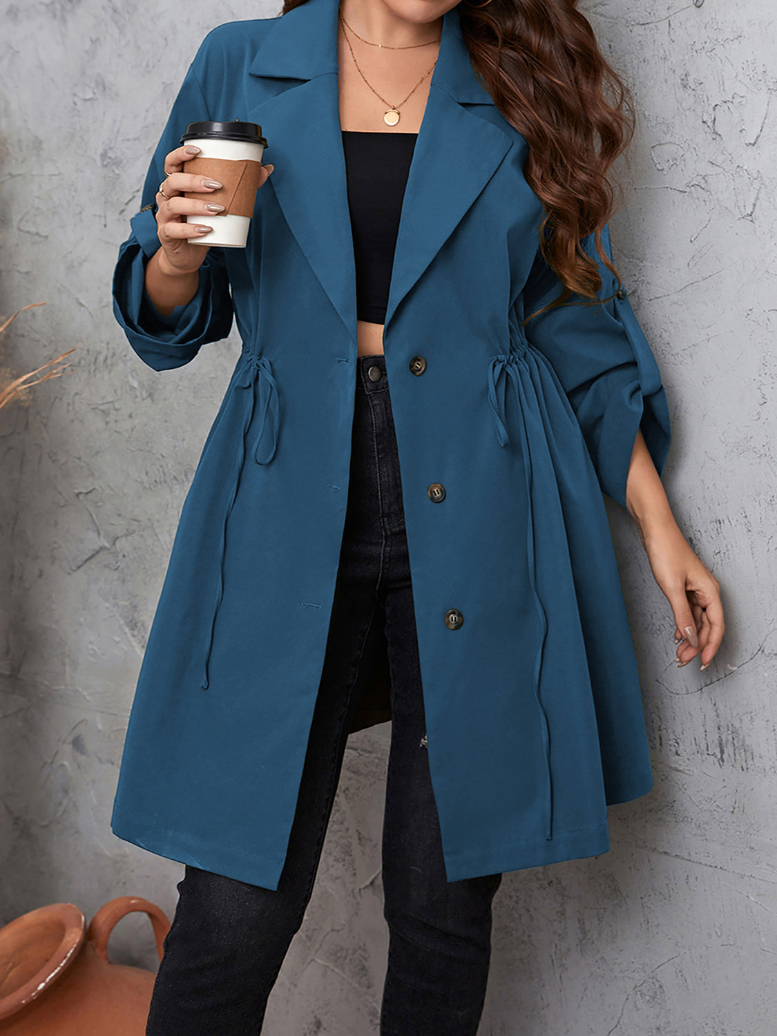 Plus Size Lapel Collar Trench Coat