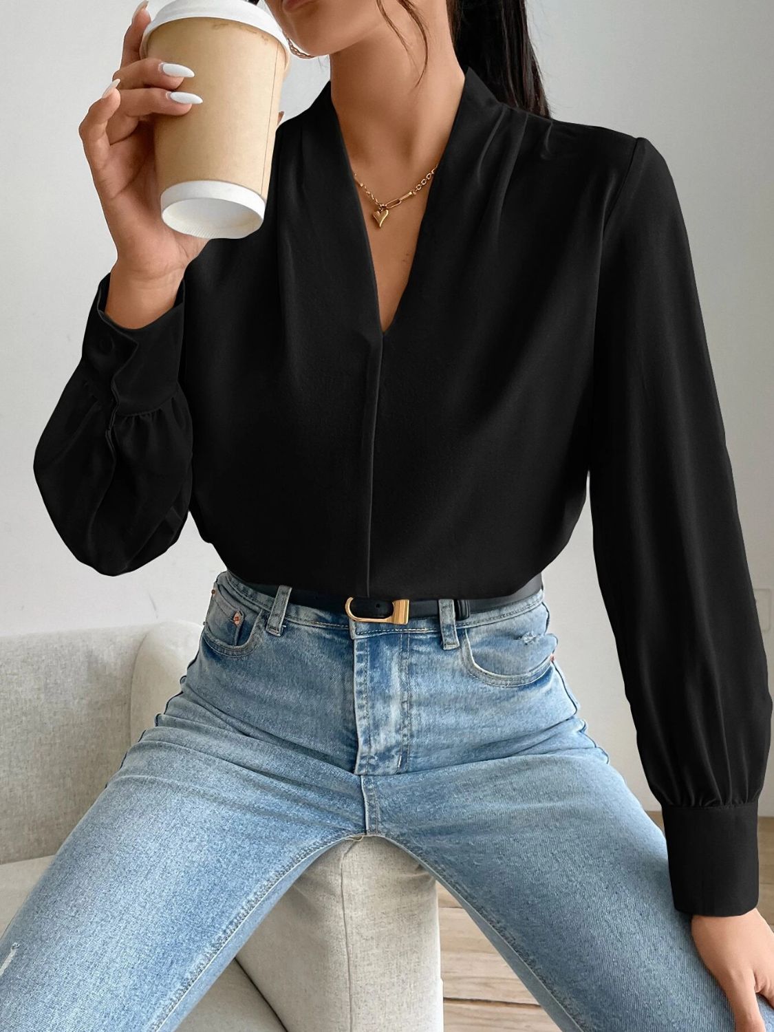 Classic V Neck Long Sleeve Shirt