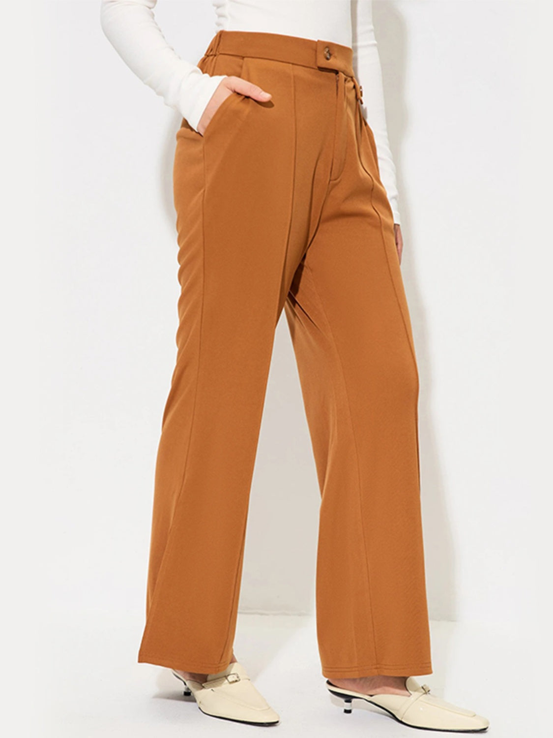 Slit Wide Leg Resort Pants with Pockets