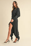 Black Backless Ruffle Hem Maxi Resort Dress