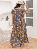 Plus Size Ruffled Printed Cap Sleeve Maxi Dress