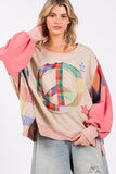 Full Size Contrast Peace Patch Dropped Shoulder Sweatshirt