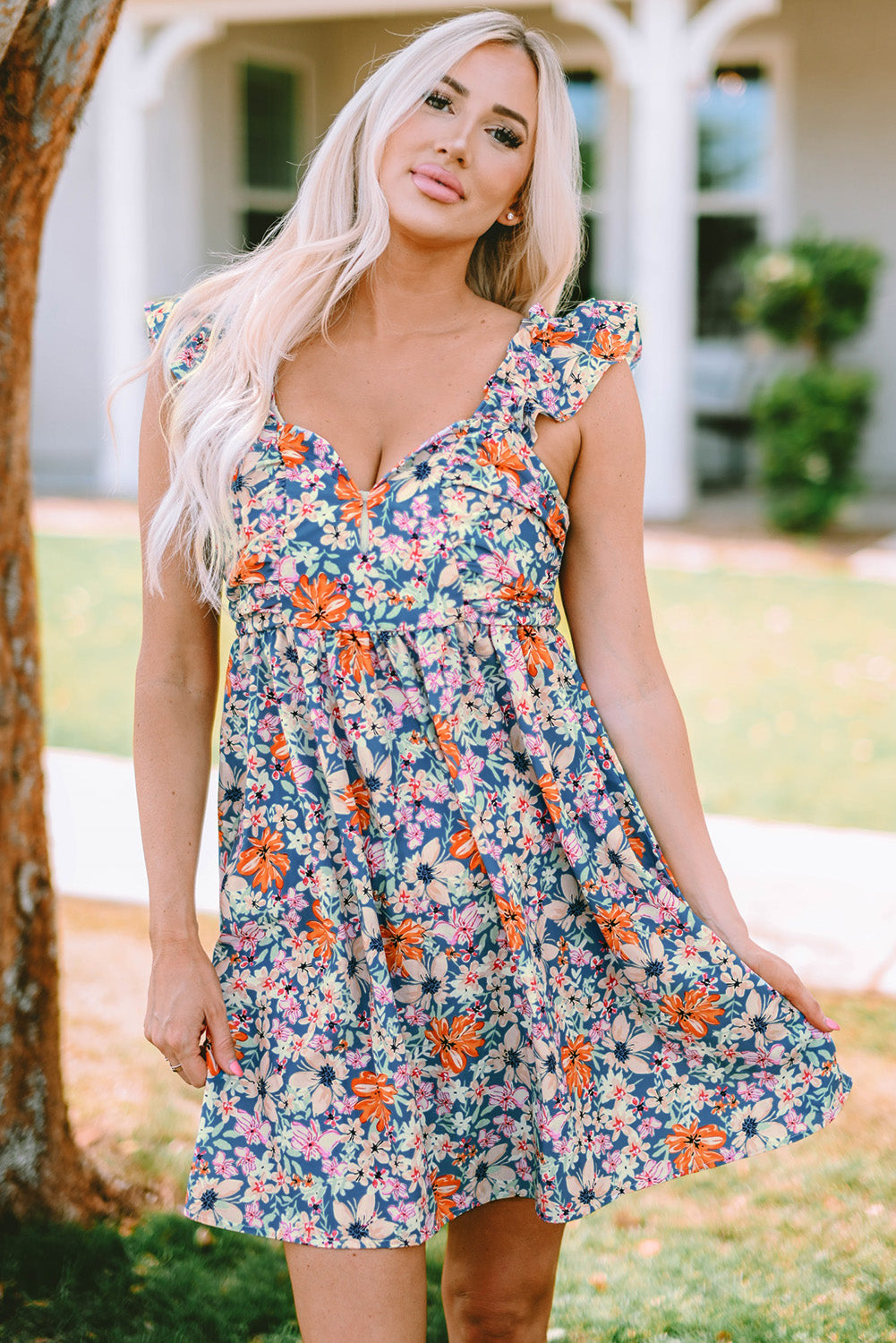 Floral Sweetheart Neck Summer Dress