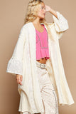 Beachy Romantic Boho Flower Lace Trim Open Front Longline Cardigan