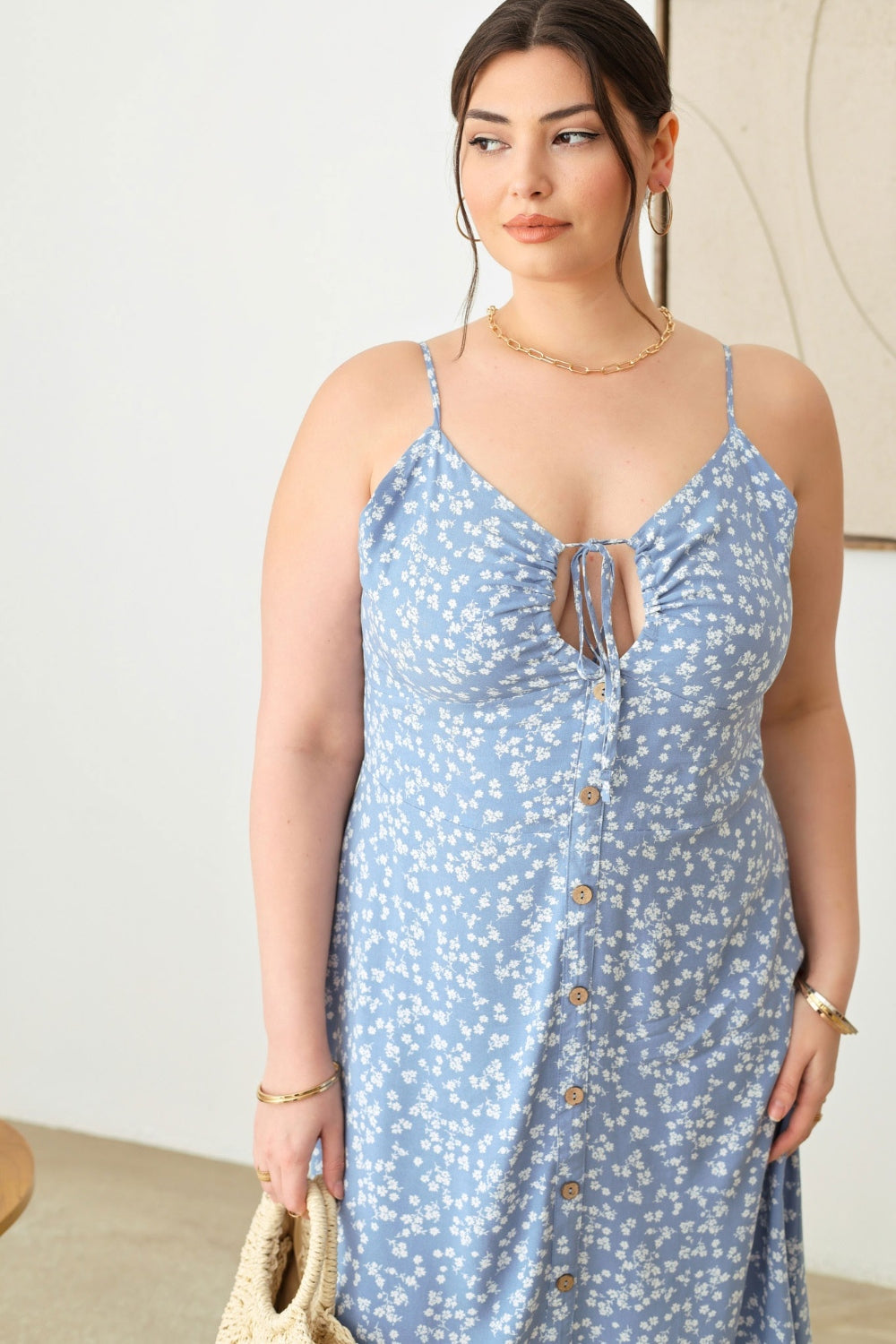 Plus Size Floral Spaghetti Strap Cami Summer Dress