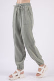 Washed Woven Crinkle Gauze Drawstring Pants