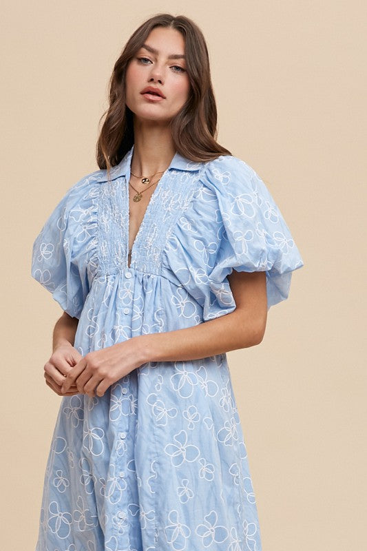 Summer Floral Smock Detail Puff Sleeve Dress