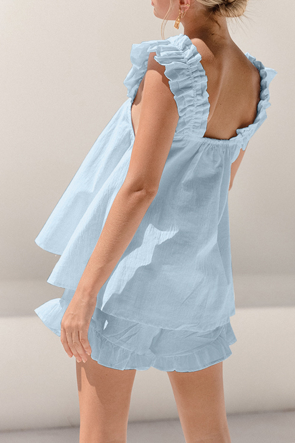 Ruffled Square Neck Women's Summer Shorts Set