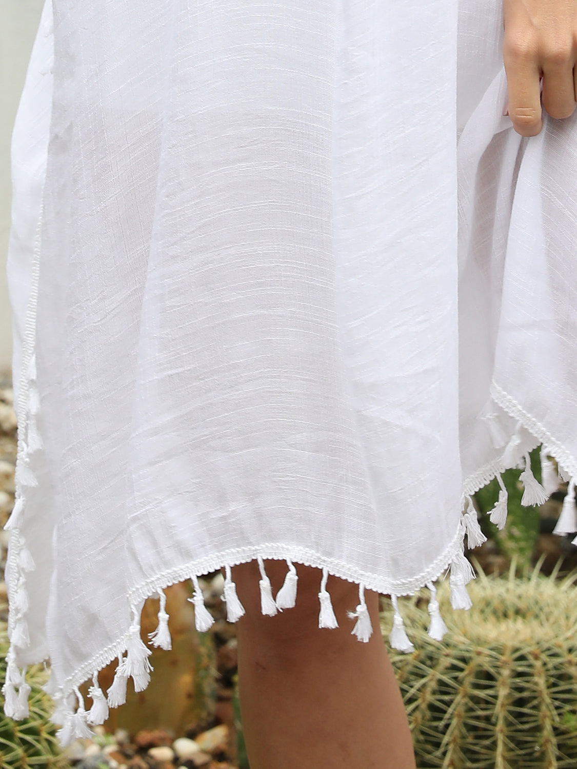 Tassel Cutout Half Sleeve White Beach Cover-Up