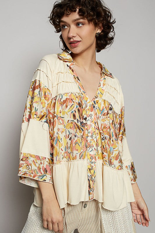 Frill Floral Beachy Boho Resort Shirt