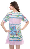 V Neck Coach Print Pink Resort Dress