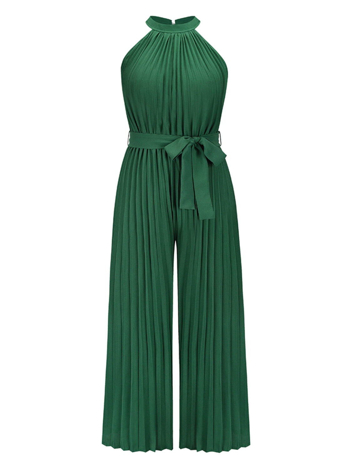 Tie Waist Pleated Sleeveless Resort Jumpsuit