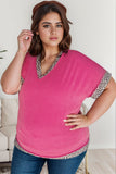 Plus Size Leopard V-Neck Short Sleeve Top