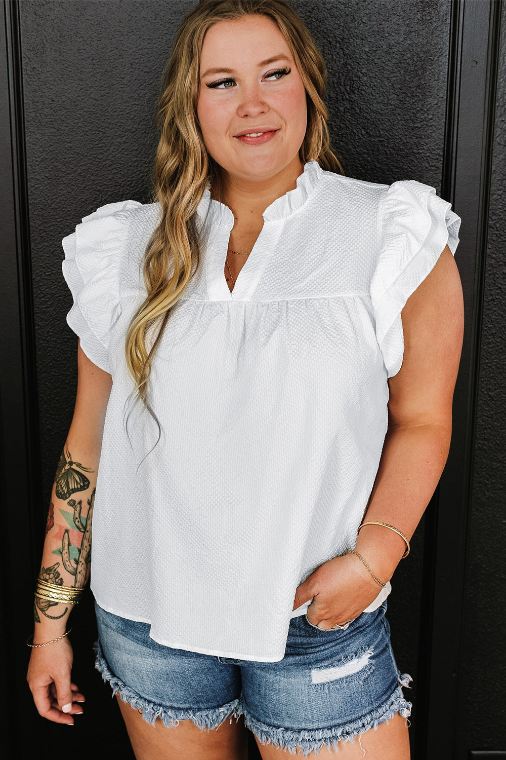 Plus Size Ruffled Summer Blouse