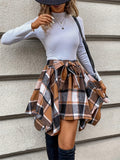 Tied Plaid Asymmetrical Hem Mini Skirt