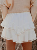 White Lace Detail Layered Mini Boho Skirt