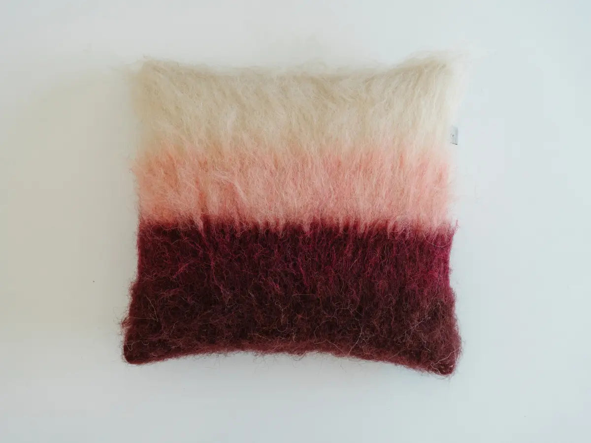 Burgundy, Pink and Cream Handwoven Wool Pillow – Brushed Texture