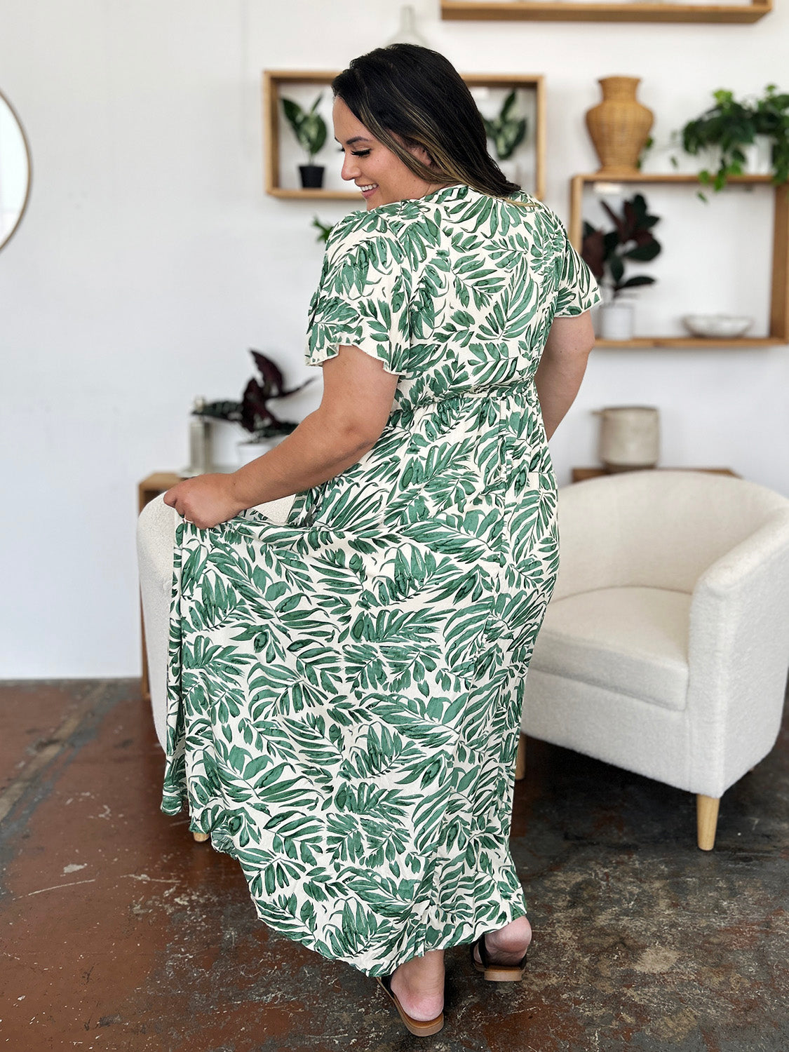 Plus Size Green Tropical Resort Maxi Dress