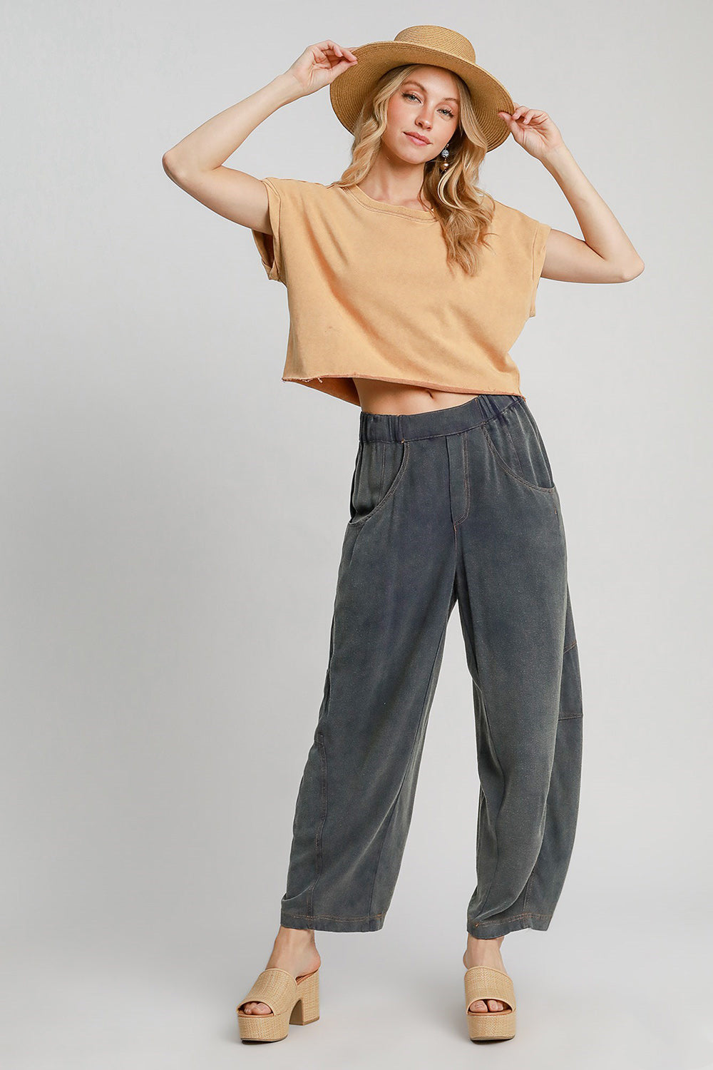 Elastic Waist Baggy Fit Resort Pants with Pockets