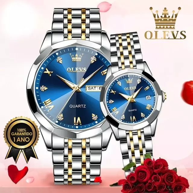 His & Hers Olevs Diamond 3D Watch Set