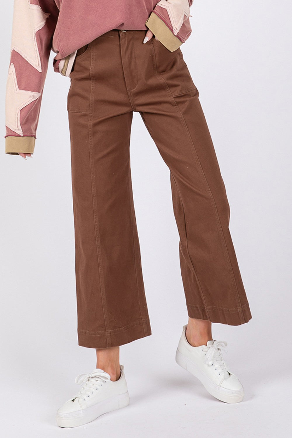 Boho Brown Wide Leg Cropped Pants