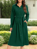 Tie Waist Long Sleeve Office Dress