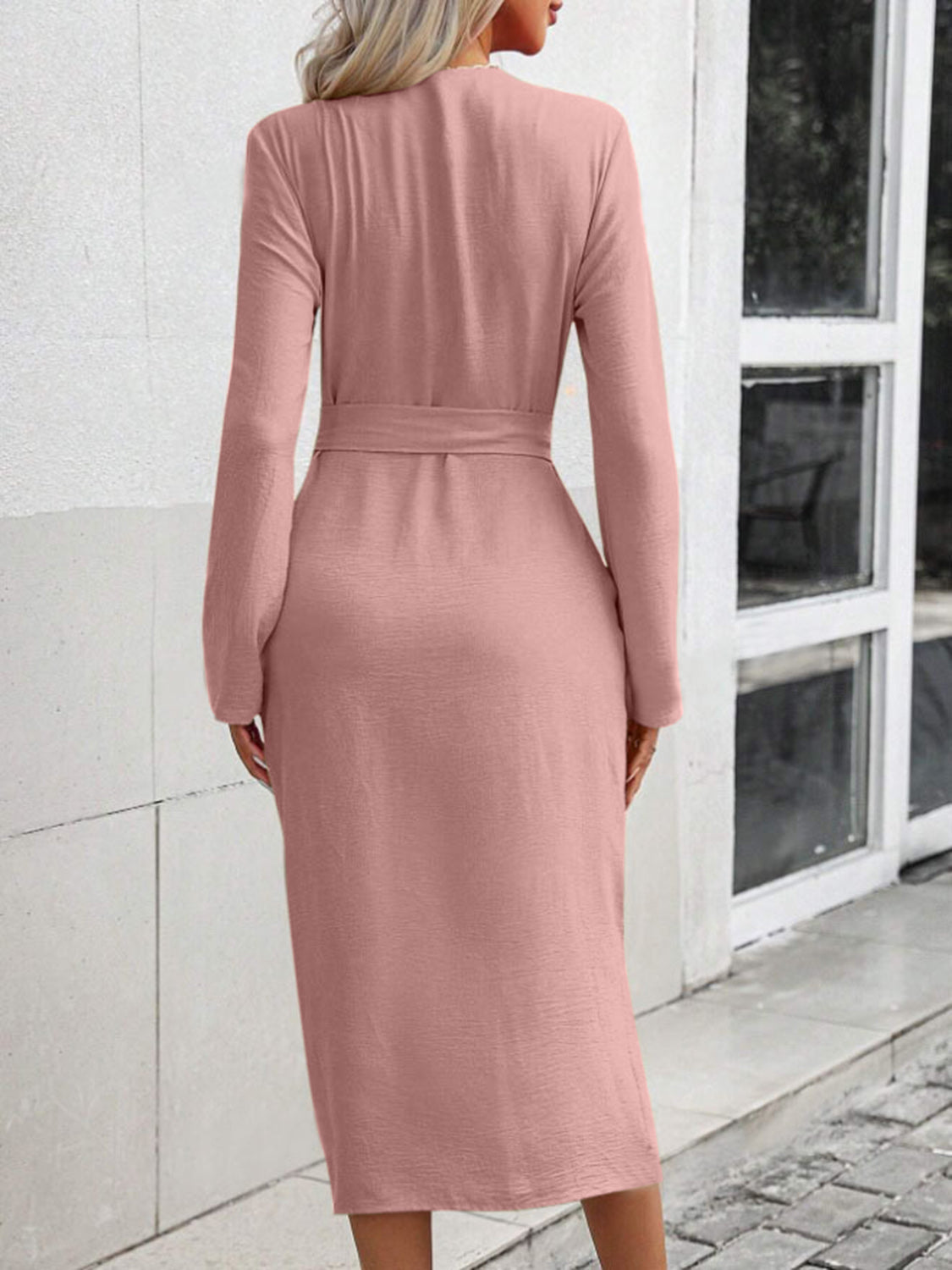 Collared Neck Roll-Tab Sleeve Dress