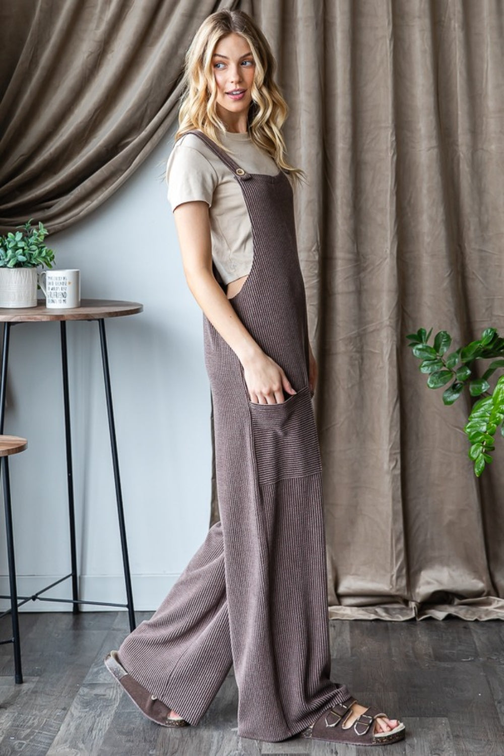 Full Size Ribbed Front Pocket Jumpsuit