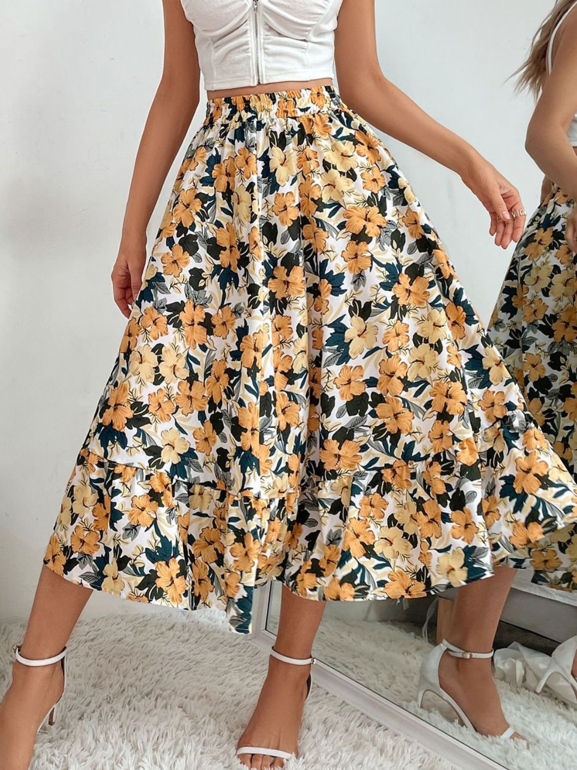 Printed Elastic Waist Leopard Skirt