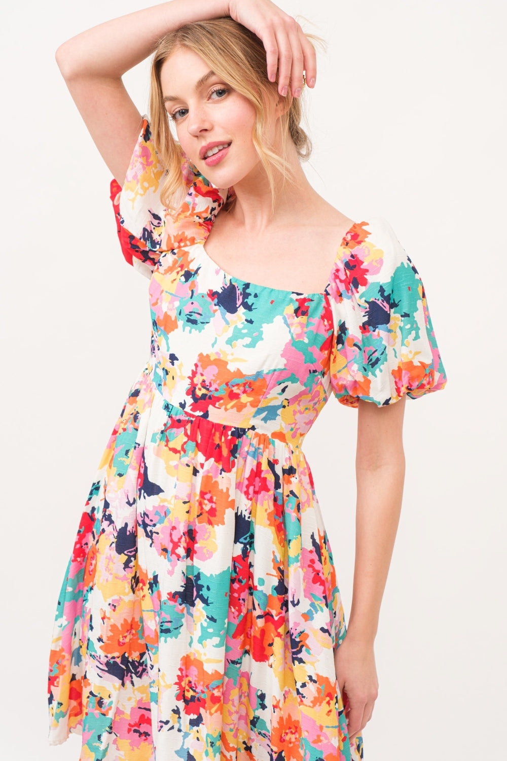 Short Puff Sleeve Floral Dress