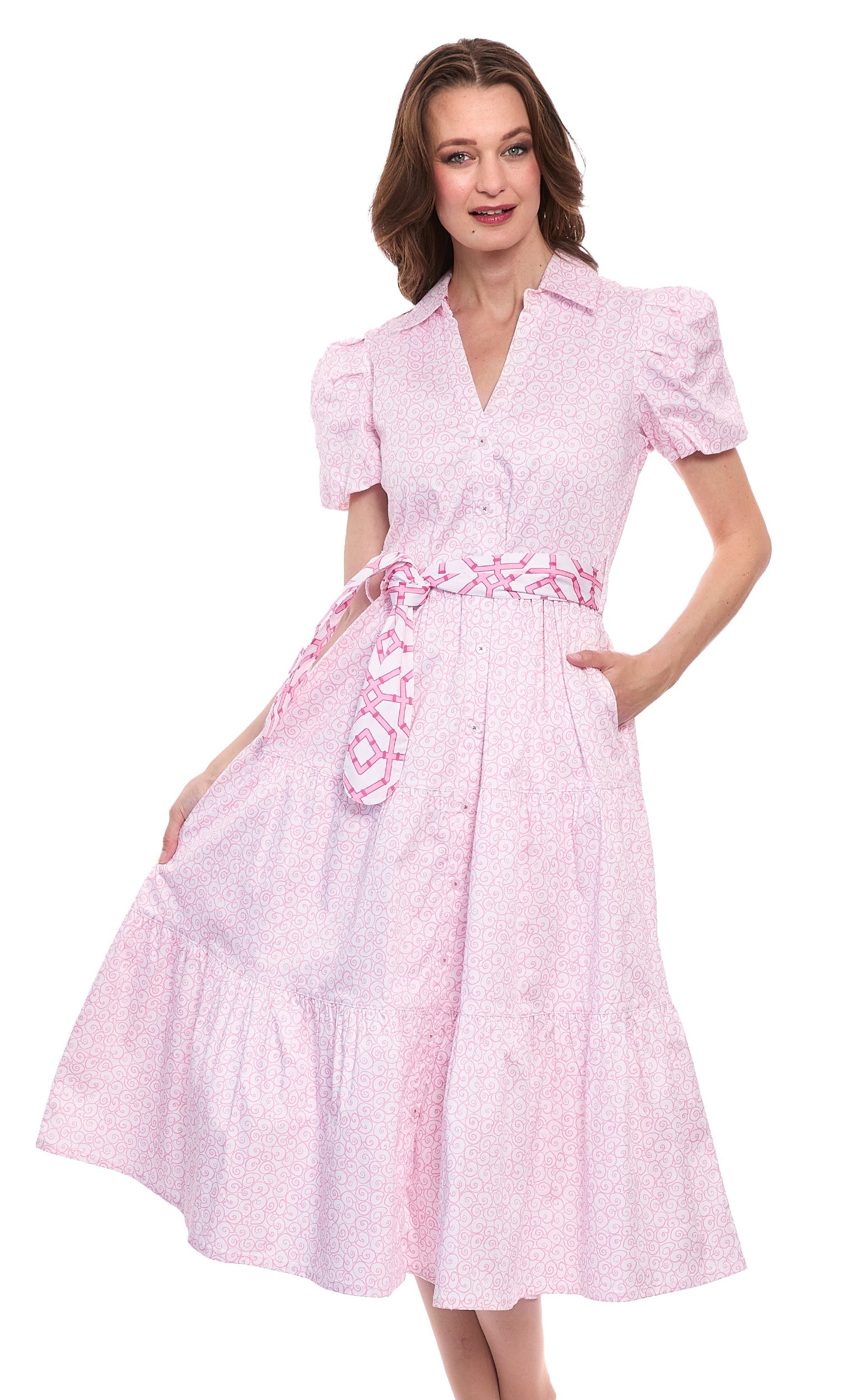 Litchfield Pink Resort Dress White Swirl Print