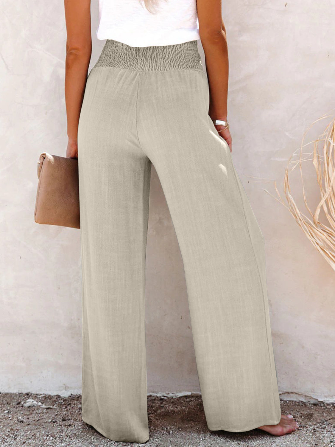 Full Size Decorative Button High Waist Resort Pants