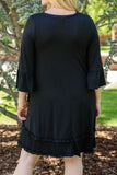 Plus Size Frill Trim Flounce Sleeve Black Mini Dress