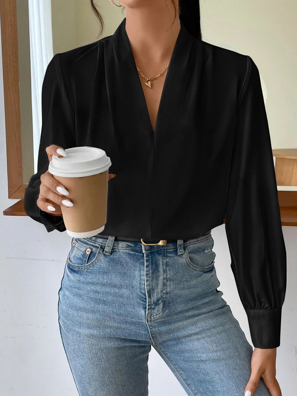 Classic V Neck Long Sleeve Shirt