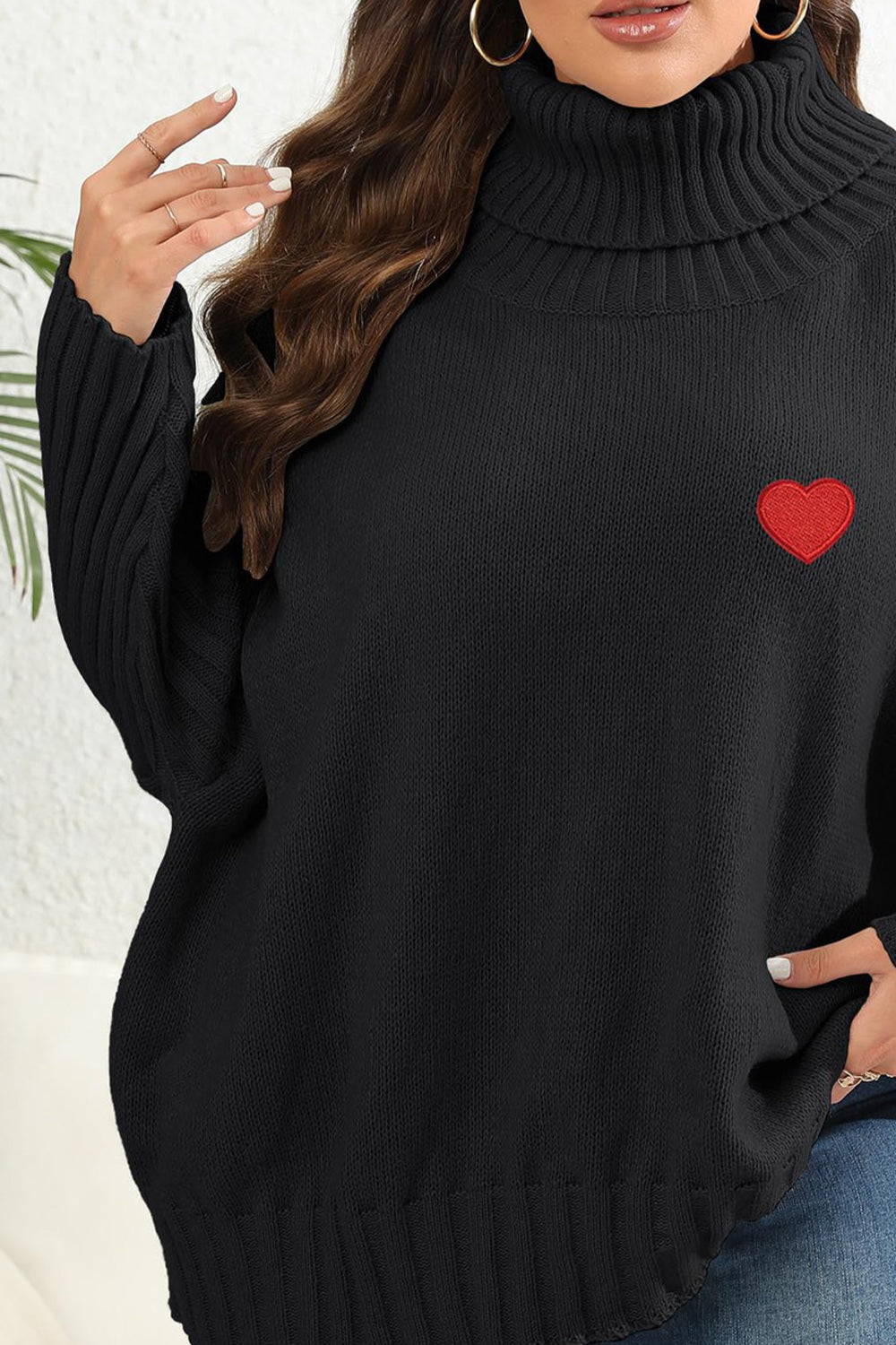 Plus Size Turtle Neck Long Sleeve Sweater