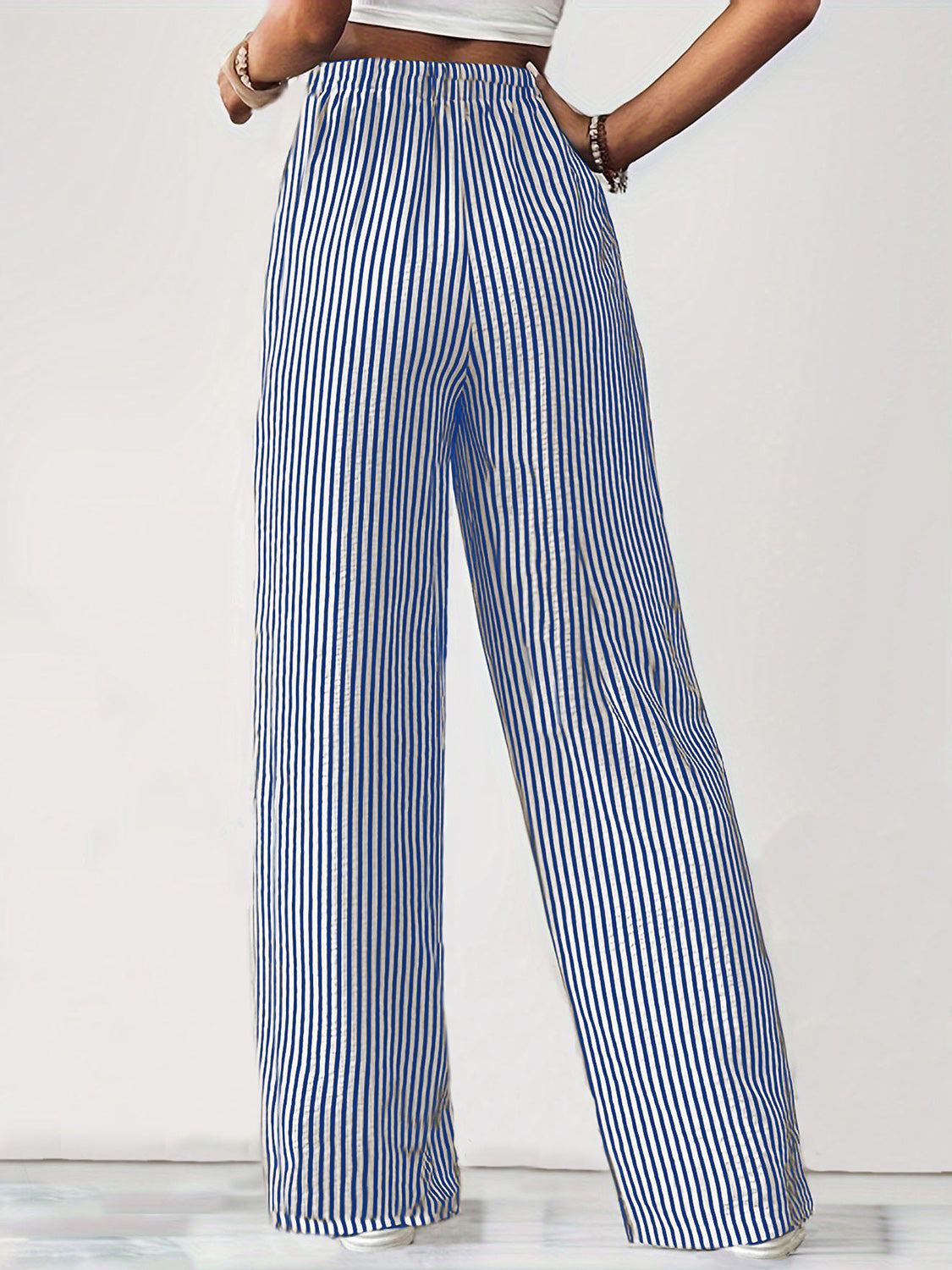 Drawstring Striped Elastic Waist Beach Pants