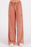 Beachy Boho Mineral Wash Drawstring Elastic Waist Pants