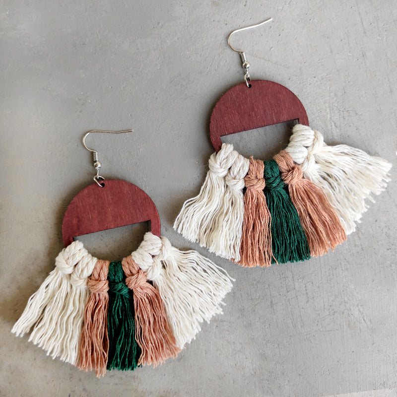 Copper, Wood Tassel Earrings