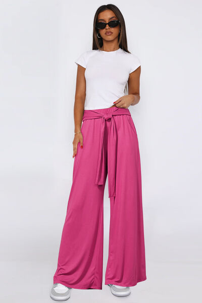 Tied Wide Leg Resort Pants with Pockets