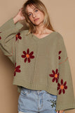 Baggy Beachy Floral Pattern Chenille Sweater