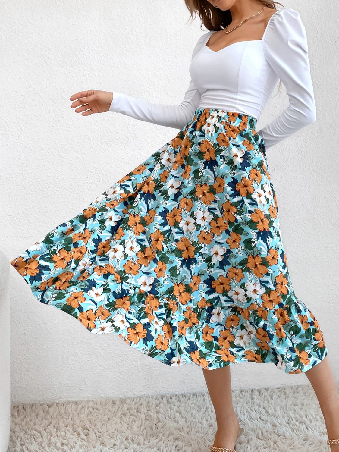 Printed Elastic Waist Leopard Skirt