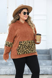 Plus Size Leopard Kangaroo Pocket Long Sleeve Hoodie