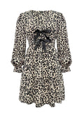 Leopard V-Neck Flounce Sleeve Resort Dress