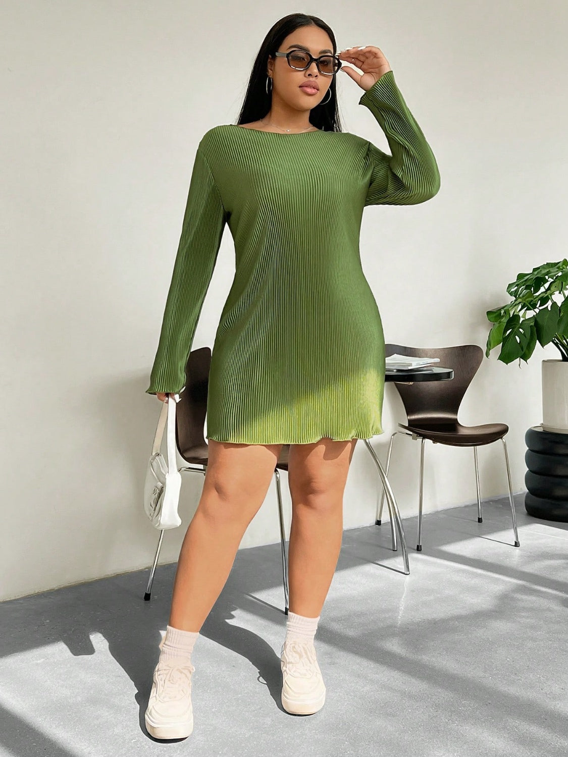 Plus Size Long Sleeve Mini Dress