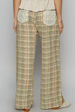 Lace Trim Drawstring Checkered Wide Leg Beachy Boho Pants