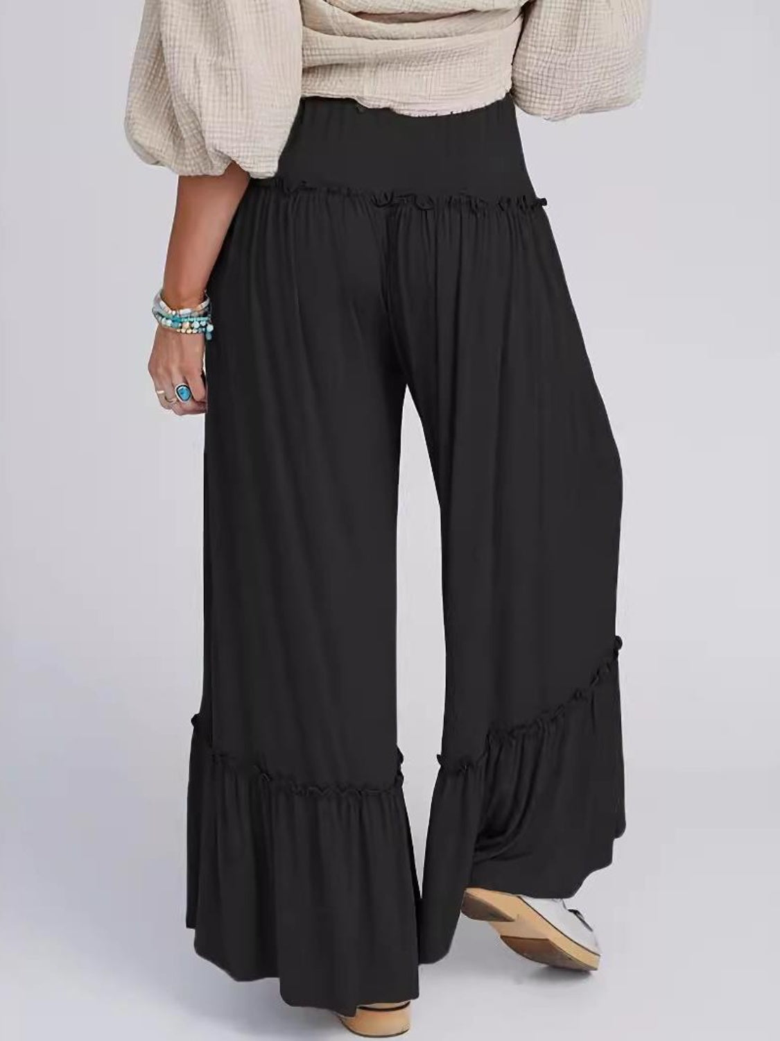 Full Size Frill Wide Leg Boho Beach Pants